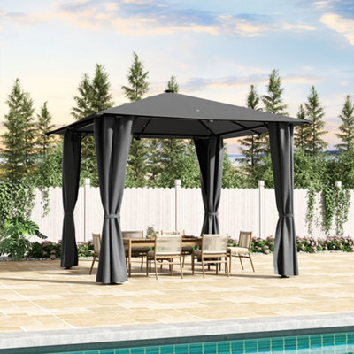 Living And Home 3X3M Outdoor Metal Patio Gazebo Canopy Sun Shade Shelter With Lights And Curtains Dark Grey - image 1