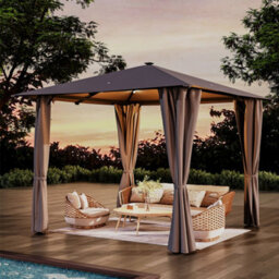 Living And Home 3X3M Outdoor Metal Patio Gazebo Canopy Sun Shade Shelter With Lights And Curtains Dark Grey - thumbnail 3