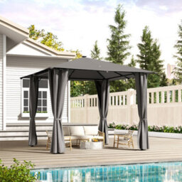 Living And Home 3X3M Outdoor Metal Patio Gazebo Canopy Sun Shade Shelter With Lights And Curtains Dark Grey - thumbnail 2