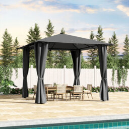 Living And Home 3X3M Outdoor Metal Patio Gazebo Canopy Sun Shade Shelter With Lights And Curtains Dark Grey - thumbnail 1