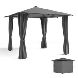 Living And Home 3X3M Outdoor Metal Patio Gazebo Canopy Sun Shade Shelter With Lights And Curtains Dark Grey - thumbnail 5