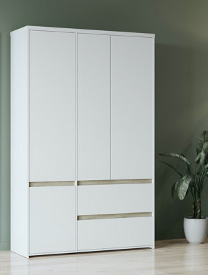 FurniComp LTD Furnicomp Avery 3 Door 2 Drawer 138Cm Matt White And Oak Wardrobe - image 1
