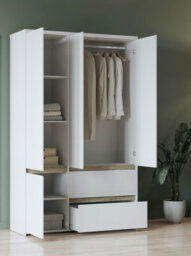 FurniComp LTD Furnicomp Avery 3 Door 2 Drawer 138Cm Matt White And Oak Wardrobe - thumbnail 2