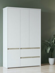 FurniComp LTD Furnicomp Avery 3 Door 2 Drawer 138Cm Matt White And Oak Wardrobe - thumbnail 1