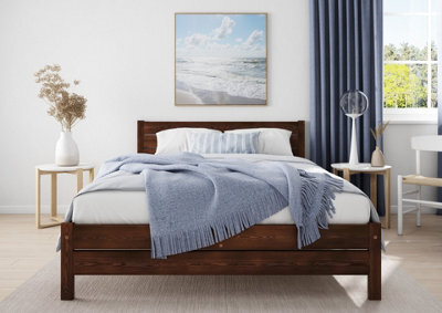 Nodax King Bed Frame, F3, Solid Pine Wood, Easy Assembly, Sturdy Slats & Extra Support Legs, 5Ft, Walnut Finish - image 1