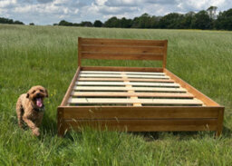 Nodax King Bed Frame, F3, Solid Pine Wood, Easy Assembly, Sturdy Slats & Extra Support Legs, 5Ft, Walnut Finish - thumbnail 6