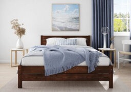 Nodax King Bed Frame, F3, Solid Pine Wood, Easy Assembly, Sturdy Slats & Extra Support Legs, 5Ft, Walnut Finish - thumbnail 1