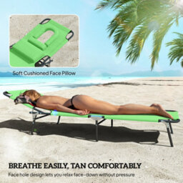Outsunny Folding Sun Lounger Reclining Chair W/ Pillow Reading Hole Green - thumbnail 7