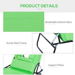 Outsunny Folding Sun Lounger Reclining Chair W/ Pillow Reading Hole Green - thumbnail 6