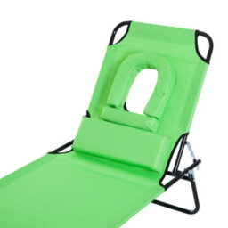 Outsunny Folding Sun Lounger Reclining Chair W/ Pillow Reading Hole Green - thumbnail 9