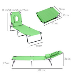 Outsunny Folding Sun Lounger Reclining Chair W/ Pillow Reading Hole Green - thumbnail 3