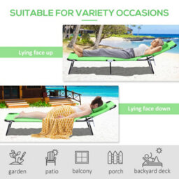 Outsunny Folding Sun Lounger Reclining Chair W/ Pillow Reading Hole Green - thumbnail 5