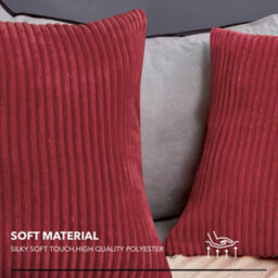"Deconovo Set Of 2 Corduroy Cushion Covers 50Cm X 50Cm, Striped Corduroy Cushion Covers With Invisible Zipper, Wine Red 20""x20""" - thumbnail 3