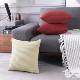 "Deconovo Set Of 2 Corduroy Cushion Covers 50Cm X 50Cm, Striped Corduroy Cushion Covers With Invisible Zipper, Wine Red 20""x20""" - thumbnail 2
