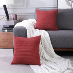 "Deconovo Set Of 2 Corduroy Cushion Covers 50Cm X 50Cm, Striped Corduroy Cushion Covers With Invisible Zipper, Wine Red 20""x20""" - thumbnail 1