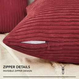 "Deconovo Set Of 2 Corduroy Cushion Covers 50Cm X 50Cm, Striped Corduroy Cushion Covers With Invisible Zipper, Wine Red 20""x20""" - thumbnail 4