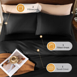 Aspire Homeware Black Duvet Cover Set, Soft Microfiber & Reversible, Double (L)200Cm X (W)200Cm - thumbnail 2