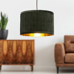 First Choice Lighting Sundance - Dark Green Velvet Pleated 30Cm Lamp Shade Gold Inner - thumbnail 3