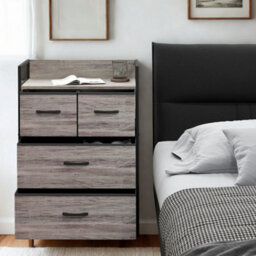 FURNOLD Industrial 4 Fabric Drawer Chest Storage Unit With Shelftop Grey - thumbnail 4