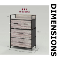 FURNOLD Industrial 4 Fabric Drawer Chest Storage Unit With Shelftop Grey - thumbnail 6