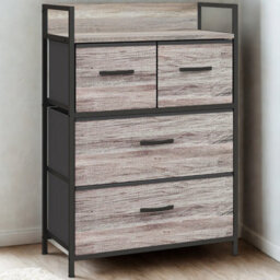 FURNOLD Industrial 4 Fabric Drawer Chest Storage Unit With Shelftop Grey - thumbnail 3