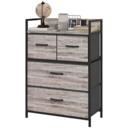 FURNOLD Industrial 4 Fabric Drawer Chest Storage Unit With Shelftop Grey - thumbnail 5