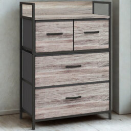FURNOLD Industrial 4 Fabric Drawer Chest Storage Unit With Shelftop Grey