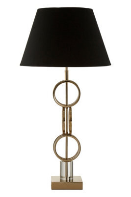 Orsina Gold Finish Table Lamp With Dual Ring Base, Modern Black And Gold Fabric Shade Lamp, Accent Table Light - image 1