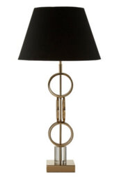 Orsina Gold Finish Table Lamp With Dual Ring Base, Modern Black And Gold Fabric Shade Lamp, Accent Table Light