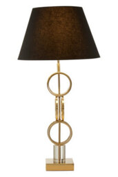 Orsina Gold Finish Table Lamp With Dual Ring Base, Modern Black And Gold Fabric Shade Lamp, Accent Table Light - thumbnail 3