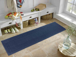 Ivy Washable Greek Key Design Anti Slip Doormats Navy 80X300 Cm