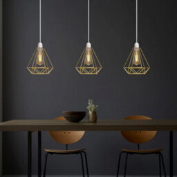 2 Pack Of Retro Style Gold Metal Basket Bird Cage Geometric Ceiling Pendant Light Shades, Open Wire Frame Vintage Bulb Guards - thumbnail 5