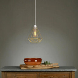 2 Pack Of Retro Style Gold Metal Basket Bird Cage Geometric Ceiling Pendant Light Shades, Open Wire Frame Vintage Bulb Guards - thumbnail 2