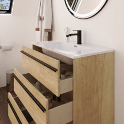 Banyetti Mattila Noir 1000mm Floorstanding Vanity Unit With Matt Black Handles - Rustic Oak - thumbnail 3