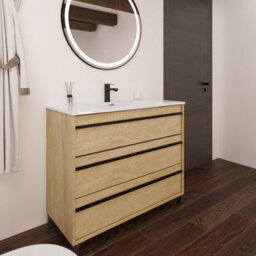 Banyetti Mattila Noir 1000mm Floorstanding Vanity Unit With Matt Black Handles - Rustic Oak - thumbnail 2