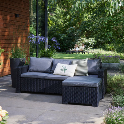 Keter California Chaise Matt Graphite Resin 3 Seater Garden Furniture Set With Footstool - image 1