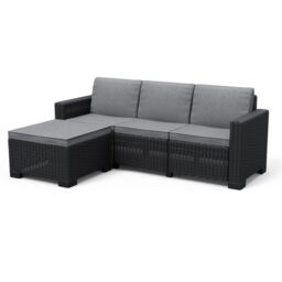 Keter California Chaise Matt Graphite Resin 3 Seater Garden Furniture Set With Footstool - thumbnail 2
