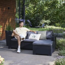 Keter California Chaise Matt Graphite Resin 3 Seater Garden Furniture Set With Footstool - thumbnail 3
