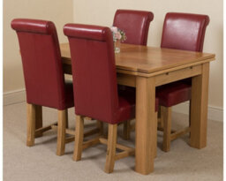 That's Furniture Richmond 140Cm - 220Cm Oak Extending Dining Table And 4 Chairs Dining Set With Washington Burgundy Leather Chairs