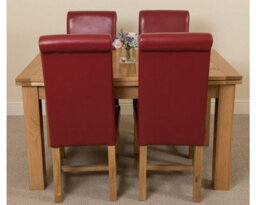 That's Furniture Richmond 140Cm - 220Cm Oak Extending Dining Table And 4 Chairs Dining Set With Washington Burgundy Leather Chairs - thumbnail 2