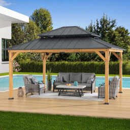 Sunjoy Outdoor Cedar Wood Gazebo Rimo - 390Cm X 450Cm, Anthracite - thumbnail 2
