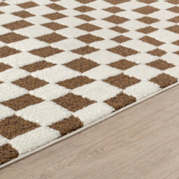 Livabliss Freud-Modern Ivory Brown High Pile Checkered Living Dining Bedroom Rug 120 X 170 Cm Easy Care, Non Shedding - thumbnail 3