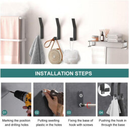 6 Pack Individual Wall-Mounted Coat Hooks, Black Coat Rack, Bathroom Metal Door Hooks - thumbnail 5