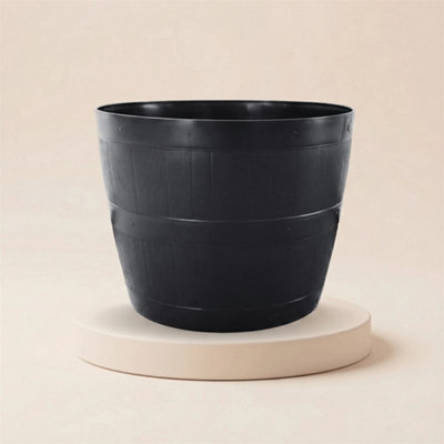 Barrel Planter Tub Plastic Garden Flower Plant Black Planter Tree Pot - image 1
