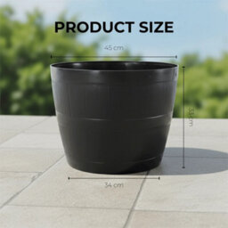 Barrel Planter Tub Plastic Garden Flower Plant Black Planter Tree Pot - thumbnail 2