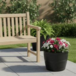 Barrel Planter Tub Plastic Garden Flower Plant Black Planter Tree Pot - thumbnail 4