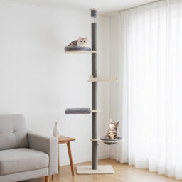 Costway 5-Tier Floor To Ceiling Cat Tree 236-271 Cm Height Adjustable Wooden Cat Tower - thumbnail 4
