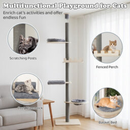 Costway 5-Tier Floor To Ceiling Cat Tree 236-271 Cm Height Adjustable Wooden Cat Tower - thumbnail 7