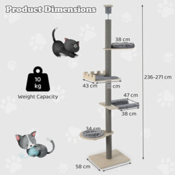 Costway 5-Tier Floor To Ceiling Cat Tree 236-271 Cm Height Adjustable Wooden Cat Tower - thumbnail 3