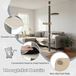 Costway 5-Tier Floor To Ceiling Cat Tree 236-271 Cm Height Adjustable Wooden Cat Tower - thumbnail 9